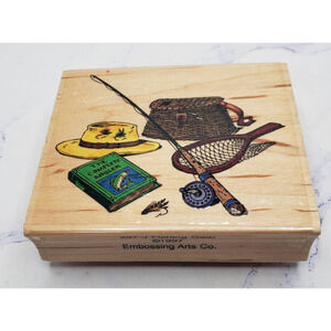 Embossing Arts Rubber Stamps 297-J Fishing Gear Hat Pole Net